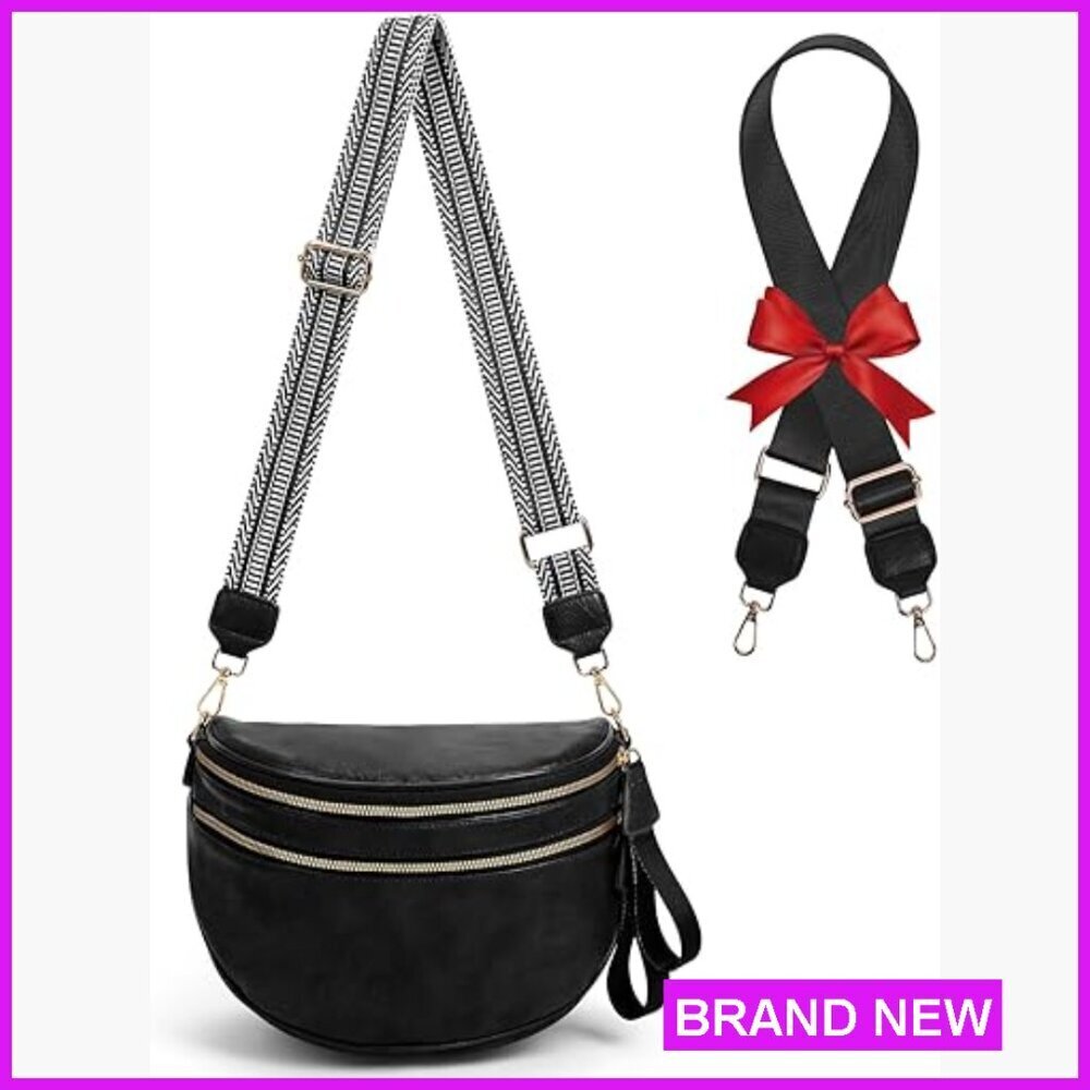 Leather Crossbody Fanny Pack Multi Compartment Adjustable Straps Trendy Bum Bag